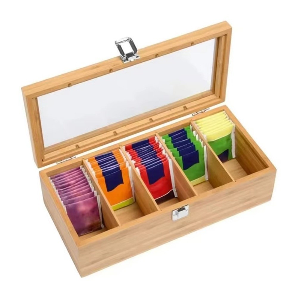 Home Office Bagas - Neue Teebeutel-Aufbewahrungsbox aus Bambus, tragbar, mit