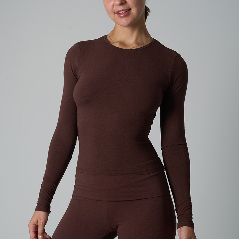 Home Office Trend - Hohe Elastizität Baumwolljersey Langarm Yoga Top