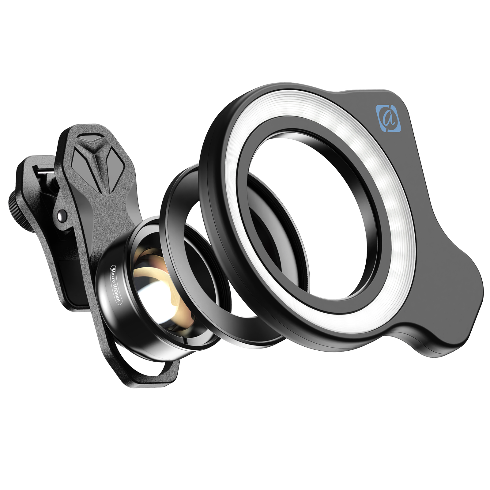 Zoom Lighting Kit - APEXEL 10-20X Verstellbares Zoom-Makro-Handyobjektiv-Set mit LED-Ringlicht