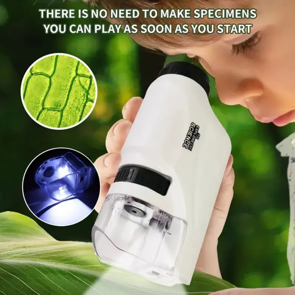 Zoom Lighting Kit - Mini-Taschenlabor-Handmikroskop-Set 60-120x Verstellbarer Zoom LED-Licht Kinder