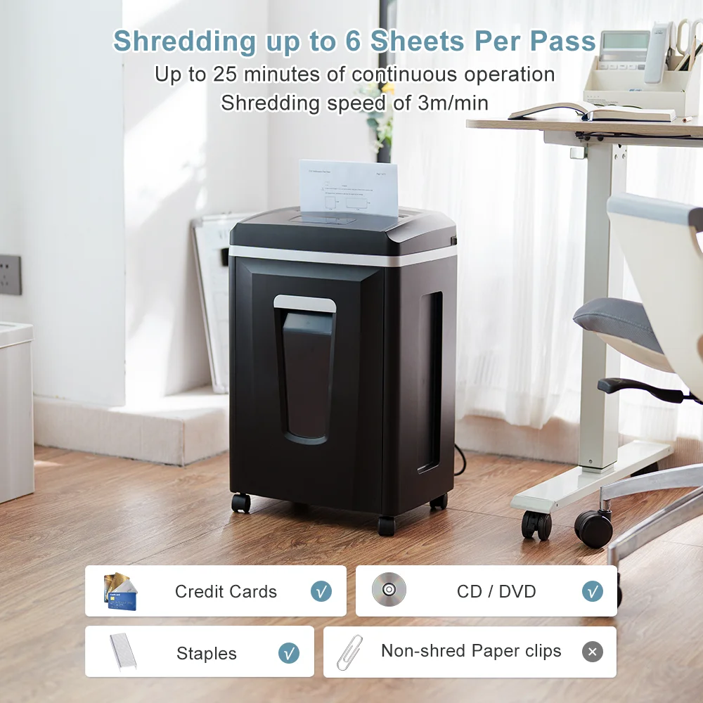 Paper Shredder Micro - Robuster kommerzieller Aktenvernichter, Micro Cut, 6